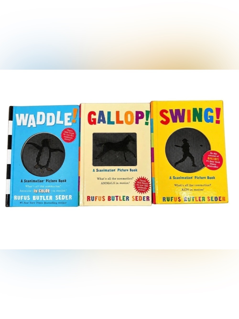 Rufus Butler Seder Workman Waddle! Gallop! Swing! Scanimation Picture Book Set